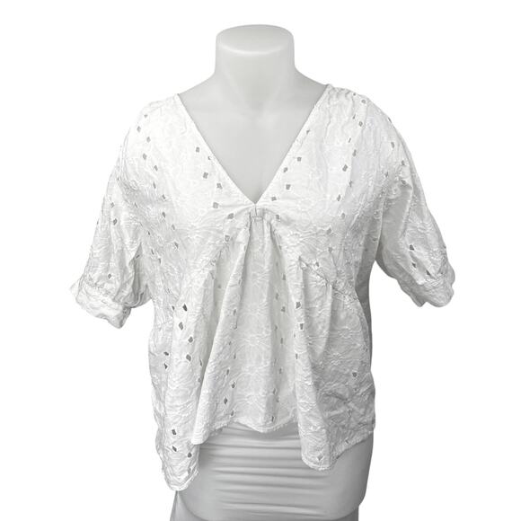 ASOS White Floral Eyelet Embroidered Short Sleeve High Low Blouse Top Size 22 - Picture 1 of 4